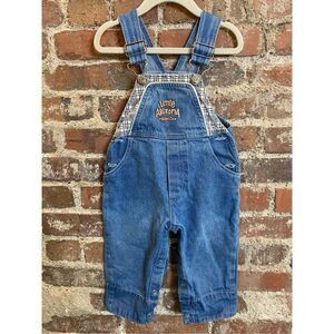 Little Arizona Jeans Co Blue Jean Denim Plaid Print Trim and Rolled Cuff Bib Ove